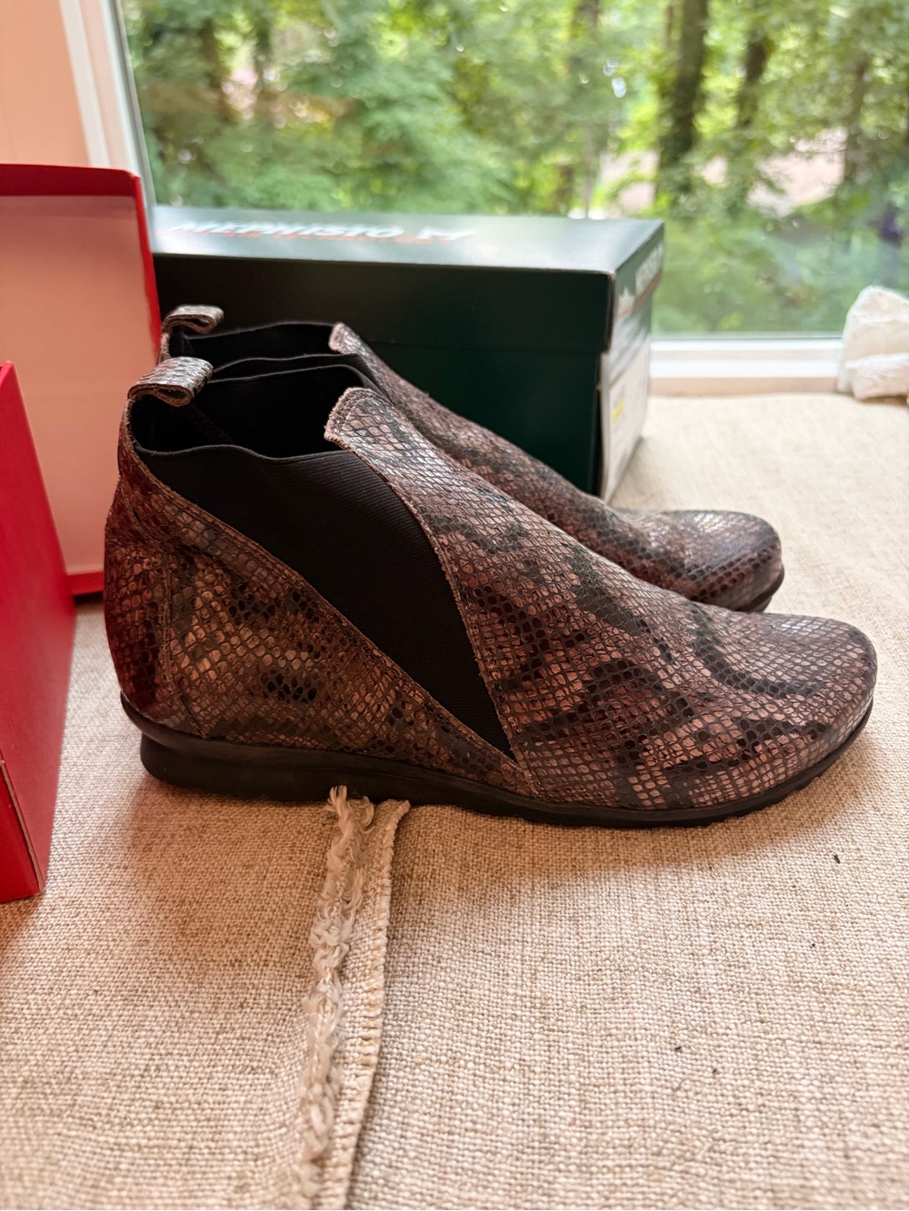 Arche Women's Snake-Effect Slip-On Ankle Booties in Brown - Picture 3 of 4